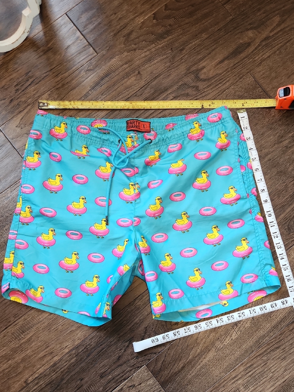 Party Sharks Turquoise Duck Print Swim Trunks